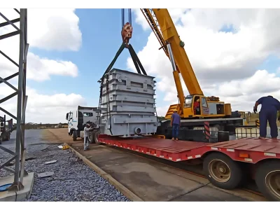 Proceso de movilización y montaje de transformador industrial